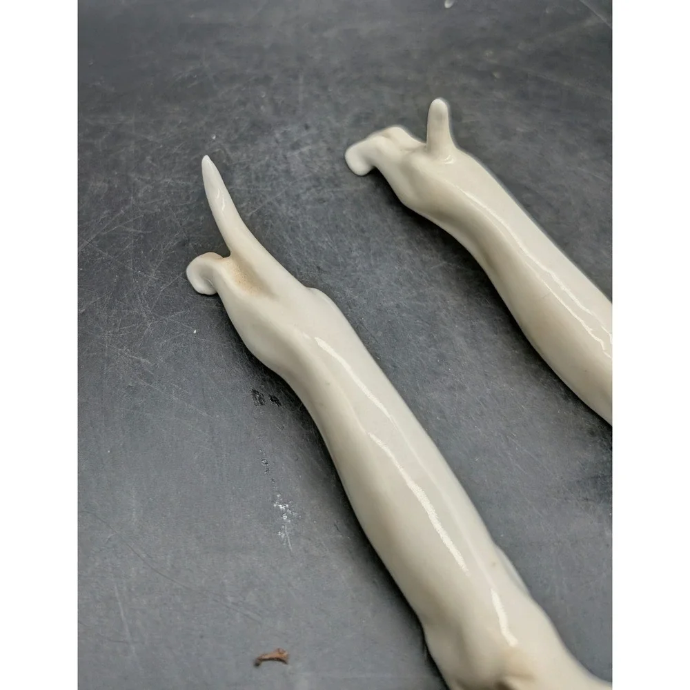 Set/2 Art Deco Pfeffer Gotha Vintage White Porcelain Cat and Dog Knife Rests 3